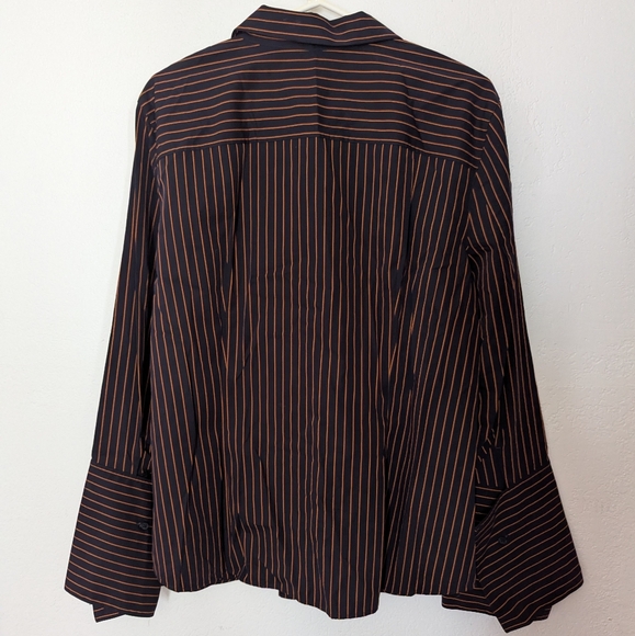 Lafayette 148 New York Button Front Dramatic Cuff Striped Shirt Size 14 New - Picture 8 of 10